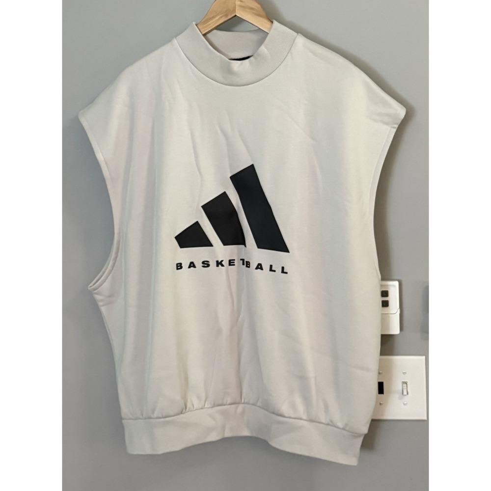 Adidas Sweatshirt Basketball Sleeveless Oversized 3 Stripe Brand Large New